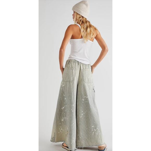 Free People pin striped paint splatter clover wide leg pants - Picture 9 of 9